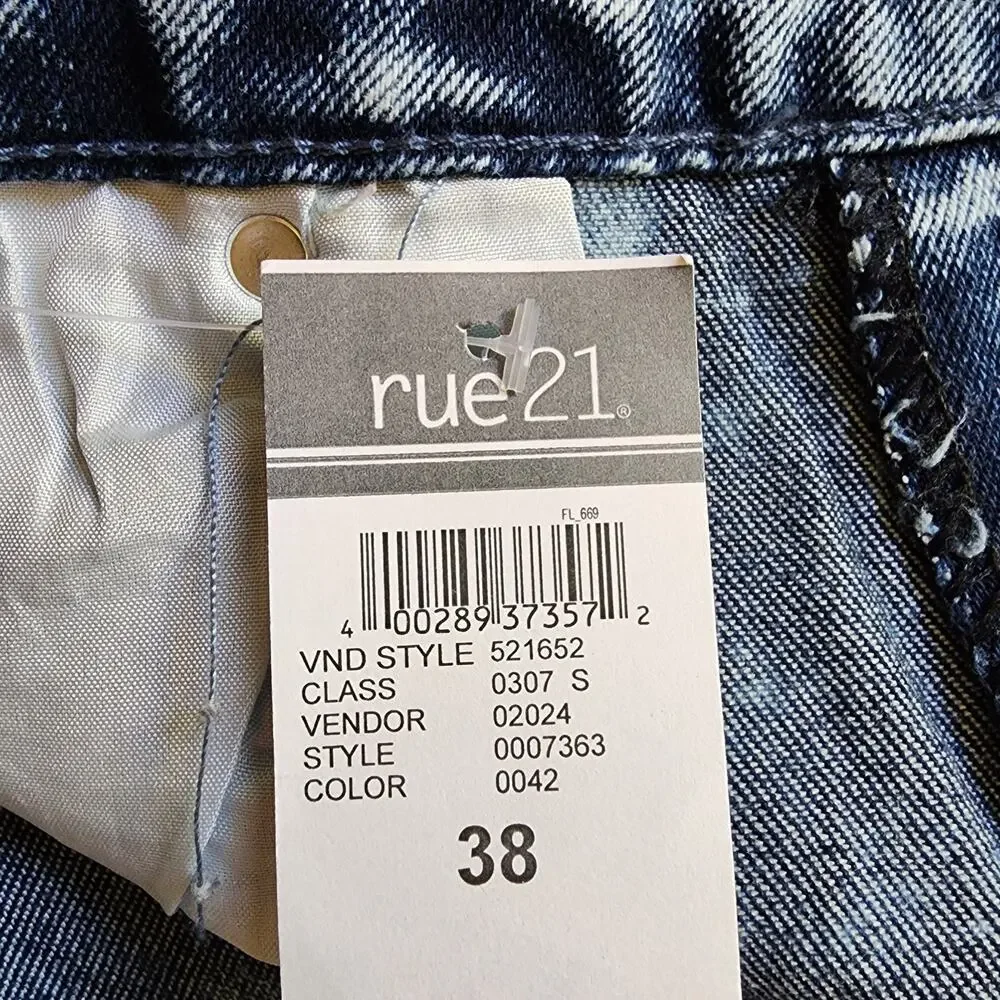Rue 21 Supreme Flex Acid Wash Distressed Denim Patchwork Shorts Mens Size 38 New